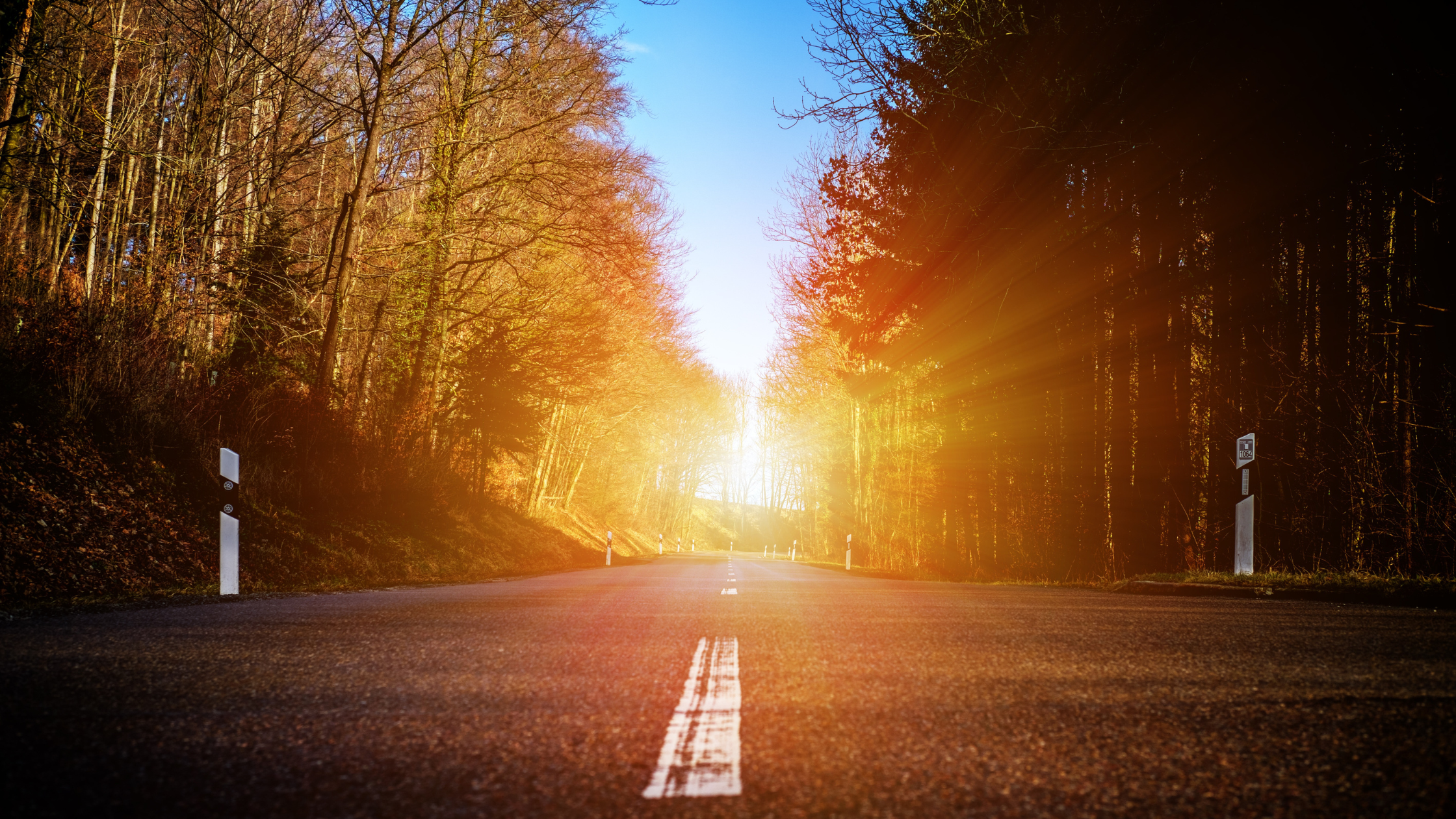 sun shining on road